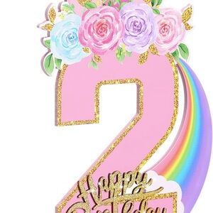 Floral Pink and Gold Number 2 Cake Topper